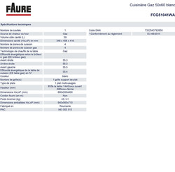 CUISINIERE GAZ FAURE FCG51041WA